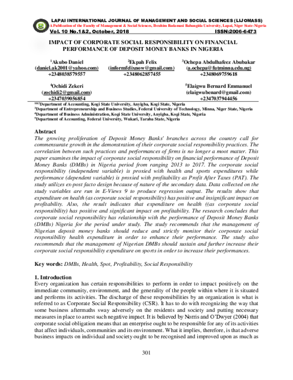 (PDF) IMPACT OF CORPORATE SOCIAL RESPONSIBILITY ON FINANCIAL ...