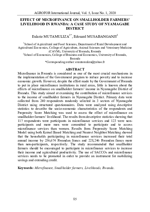 (PDF) Effect of Microfinance on Smallholder Farmers’ Livelihood in ...