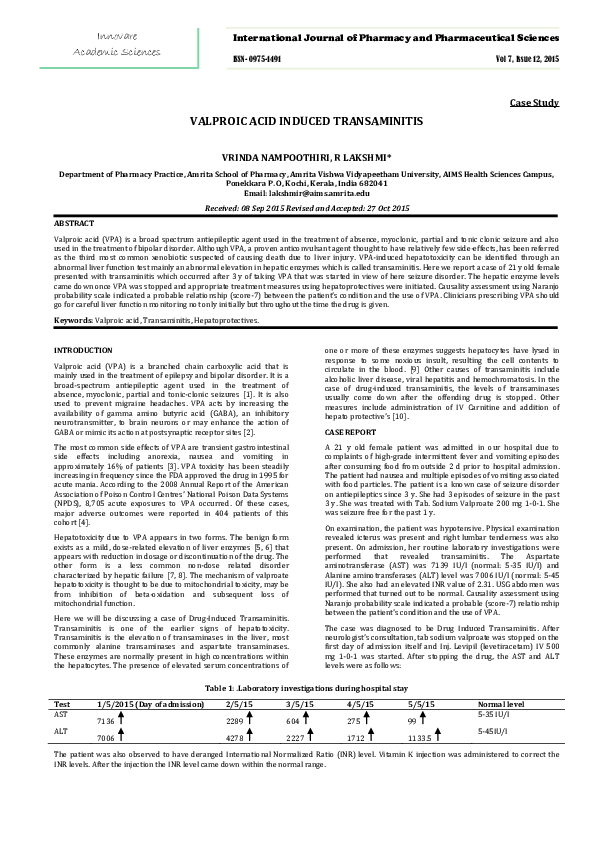 (PDF) VALPROIC ACID INDUCED TRANSAMINITIS Case Study