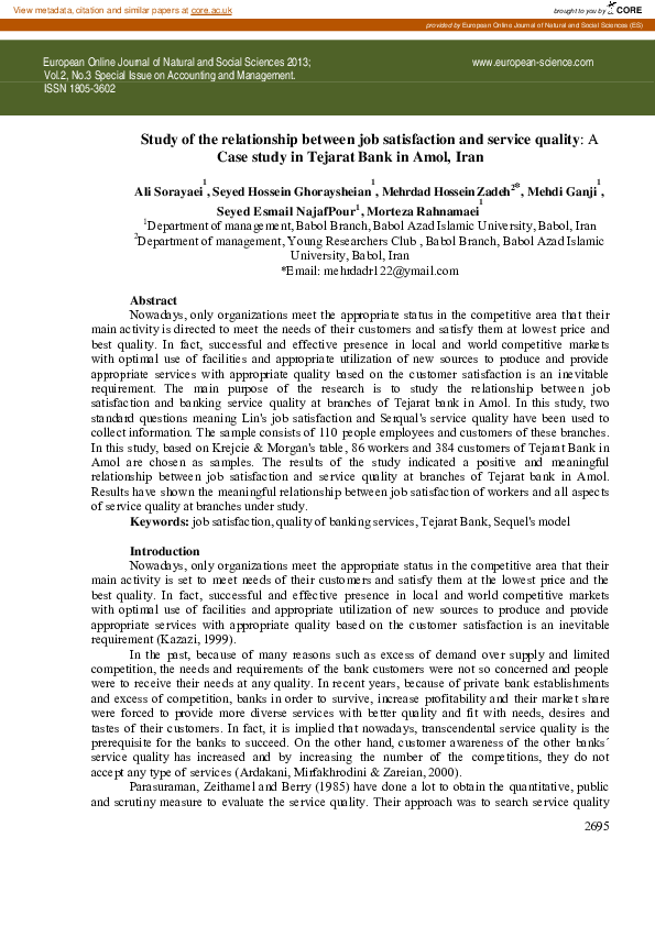 (PDF) Study of the relationship between job satisfaction and service ...