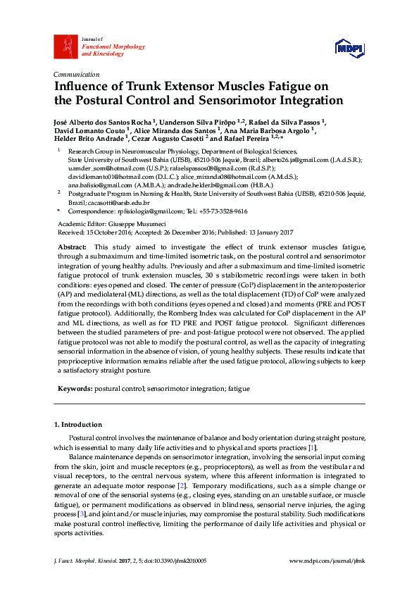 (PDF) Influence of Trunk Extensor Muscles Fatigue on the Postural ...