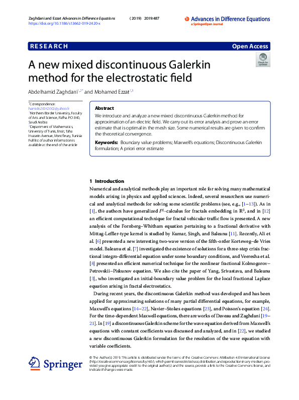 (PDF) A new mixed discontinuous Galerkin method for the electrostatic field