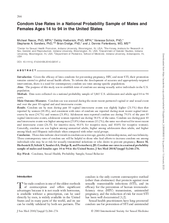 (PDF) Condom Use Rates in a National Probability Sample of Males and ...