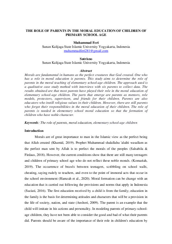 (PDF) The Role Of Parents In The Moral Education Of Children Of Primary ...