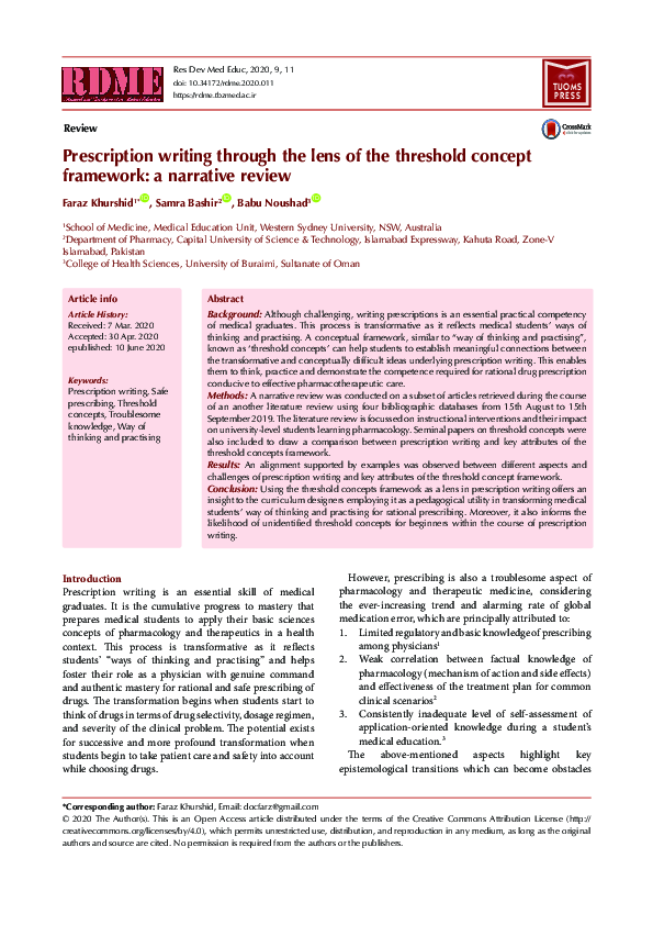 (PDF) Prescription writing through the lens of the threshold concept