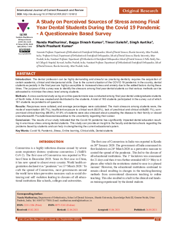 (PDF) A Study on Perceived Sources of Stress among Final Year Dental ...