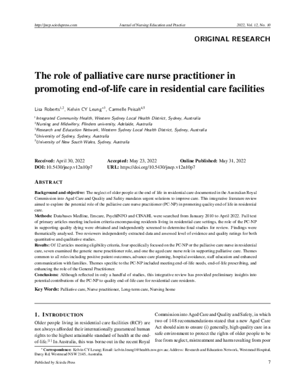 (PDF) The role of palliative care nurse practitioner in promoting end ...