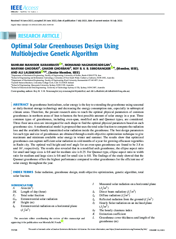(PDF) Optimal Solar Greenhouses Design Using Multiobjective Genetic ...