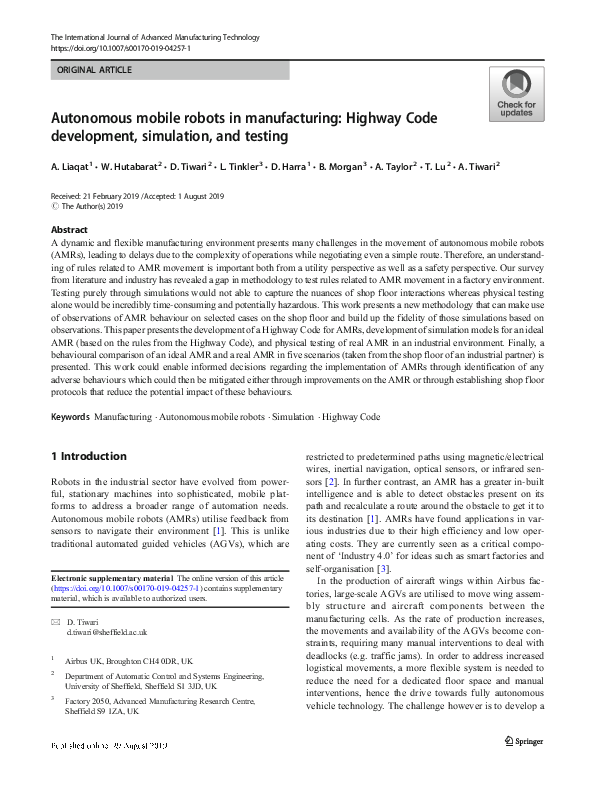 (PDF) Autonomous mobile robots in manufacturing: Highway Code ...