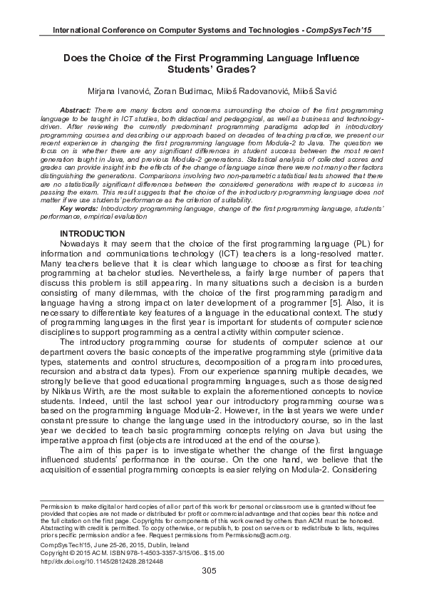 (PDF) Does the choice of the first programming language influence ...
