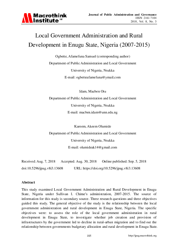 (PDF) Local Government Administration and Rural Development in Nigeria