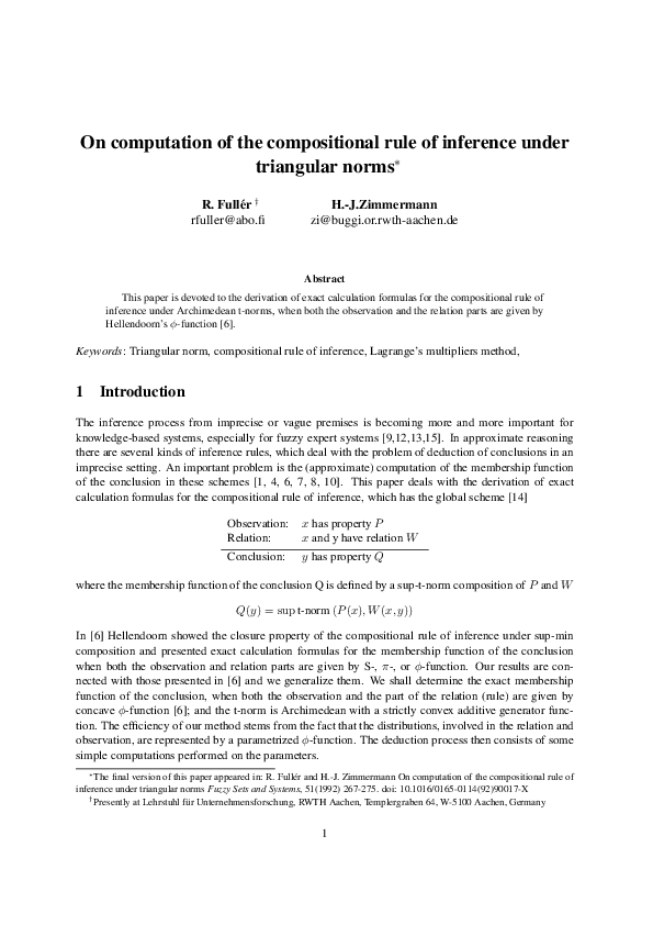 (PDF) On computation of the compositional rule of inference under ...