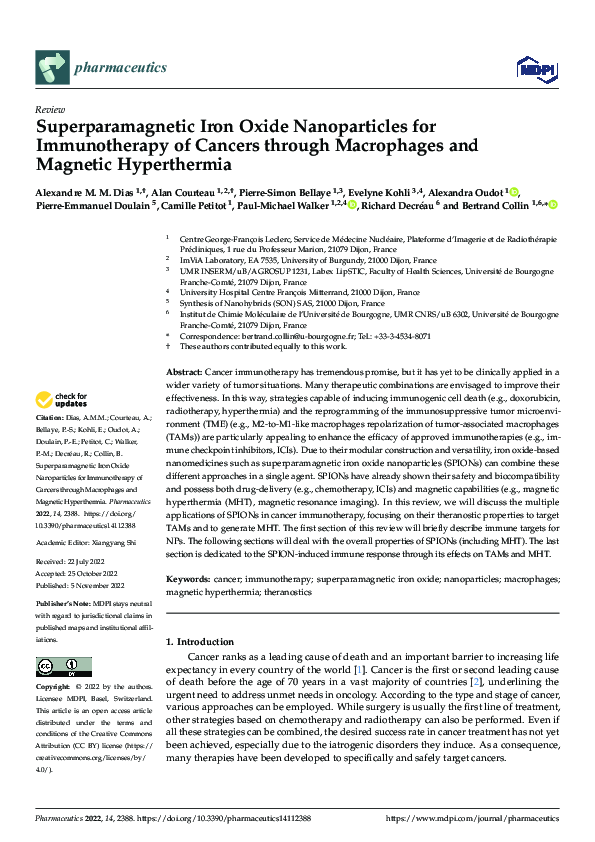 (PDF) Superparamagnetic Iron Oxide Nanoparticles for Immunotherapy of ...