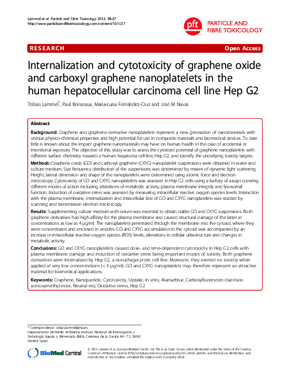 (PDF) Internalization and cytotoxicity of graphene oxide and carboxyl ...