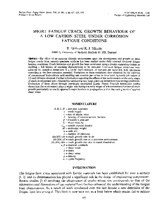 (PDF) Short Fatigue Crack Growth Behaviour of a Low Carbon Steel Under ...