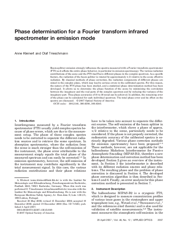 (PDF) Phase determination for a Fourier transform infrared spectrometer ...