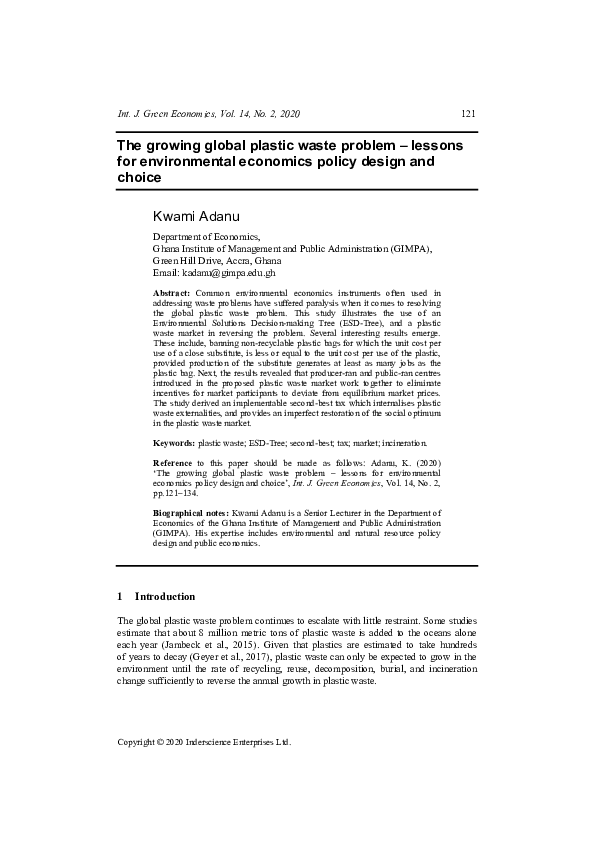 (PDF) The growing global plastic waste problem - lessons for ...