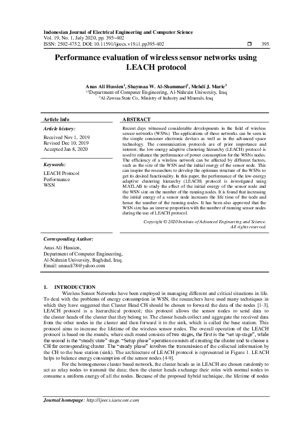 (PDF) Performance evaluation of wireless sensor networks using LEACH ...