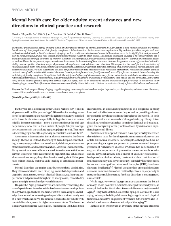 (PDF) Mental health care for older adults: recent advances and new ...