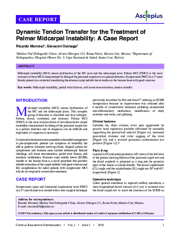(PDF) Dynamic Tendon Transfer for the Treatment of Palmar Midcarpal ...