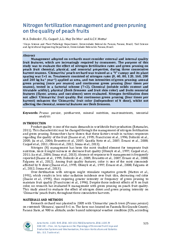 (PDF) Nitrogen fertilization management and green pruning on the ...