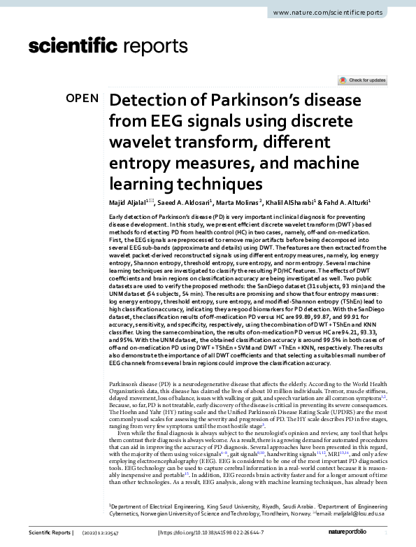 (PDF) Detection of Parkinson’s disease from EEG signals using discrete ...