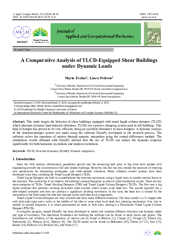 (PDF) A Comparative Analysis of TLCD-Equipped Shear Buildings under ...
