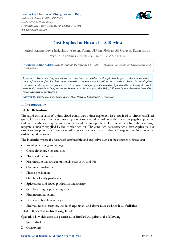 (PDF) Dust Explosion Hazard – A Review