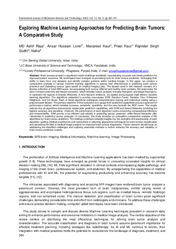 (PDF) Exploring Machine Learning Approaches for Predicting Brain Tumors ...
