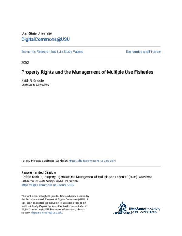 (PDF) Property Rights And The Management Of Multiple Use Fisheries