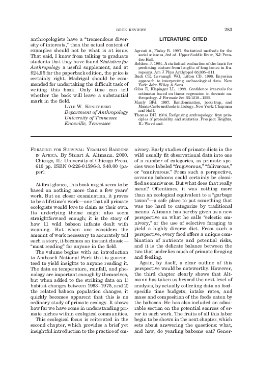 (PDF) Foraging for Survival: Yearling Baboons in Africa. Stuart A. Altmann