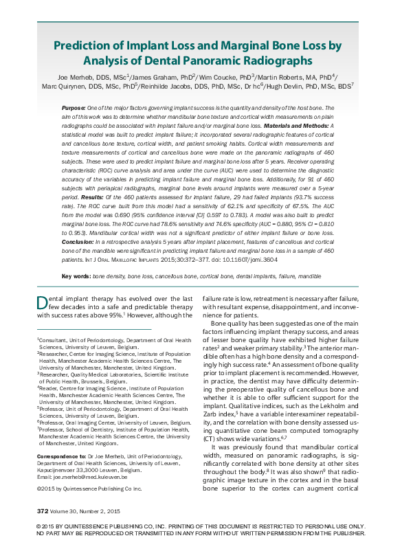 (PDF) Prediction of implant loss and marginal bone loss by analysis of ...
