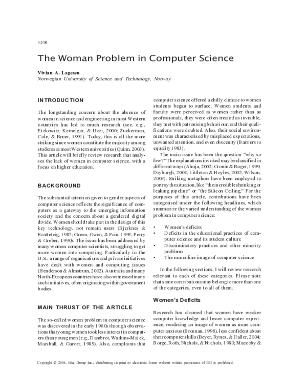 (PDF) The Woman Problem in Computer Science