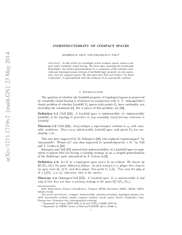 (PDF) Indestructibility of compact spaces