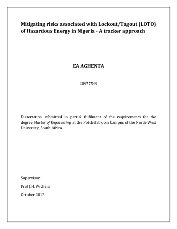 (PDF) Mitigating risks associated with Lockout/Tagout (LOTO) of ...