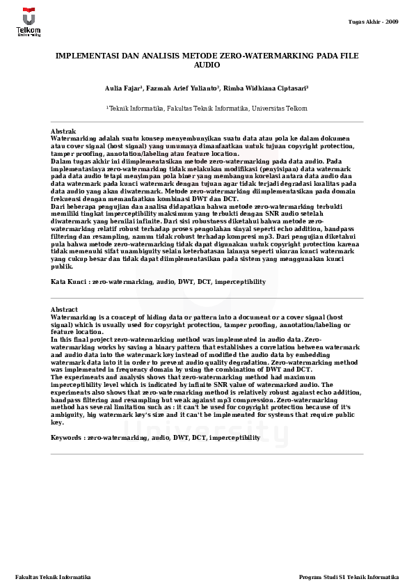 (PDF) Implementasi dan Analisis Metode Zero-Watermarking pada File Audio