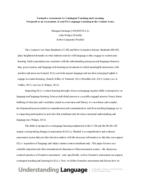 (PDF) Formative Assessment As Contingent Teaching and Learning ...