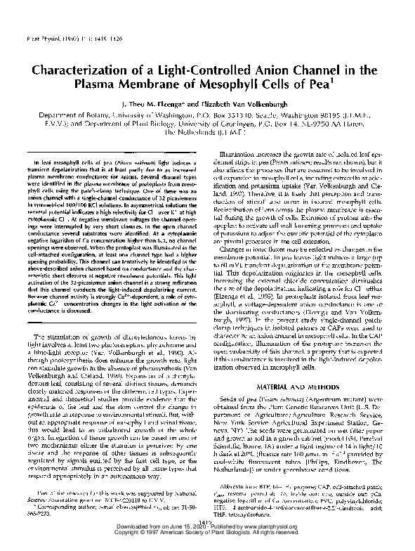 (PDF) Characterization of a Light-Controlled Anion Channel in the ...