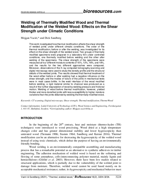 (PDF) Welding of thermally modified wood and thermal modification of ...