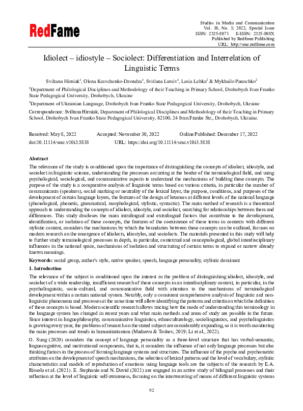 (PDF) Idiolect – idiostyle – Sociolect: Differentiation and ...