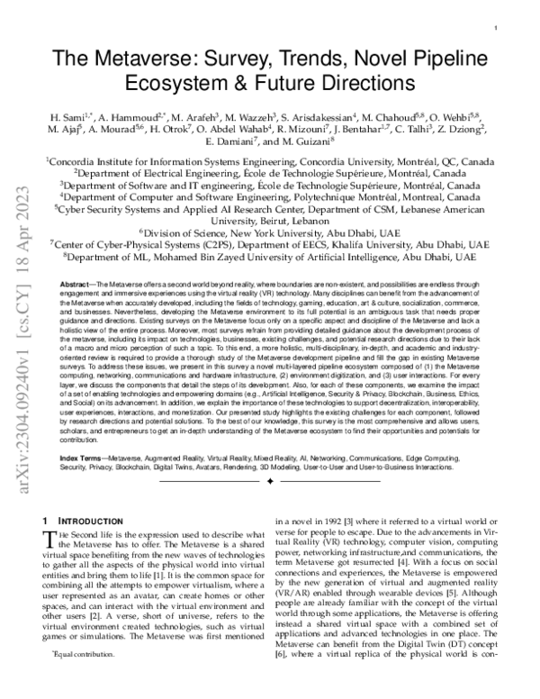 (PDF) The Metaverse: Survey, Trends, Novel Pipeline Ecosystem & Future ...