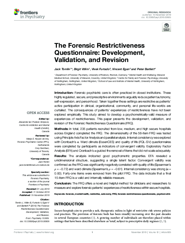 (PDF) The Forensic Restrictiveness Questionnaire: Development ...