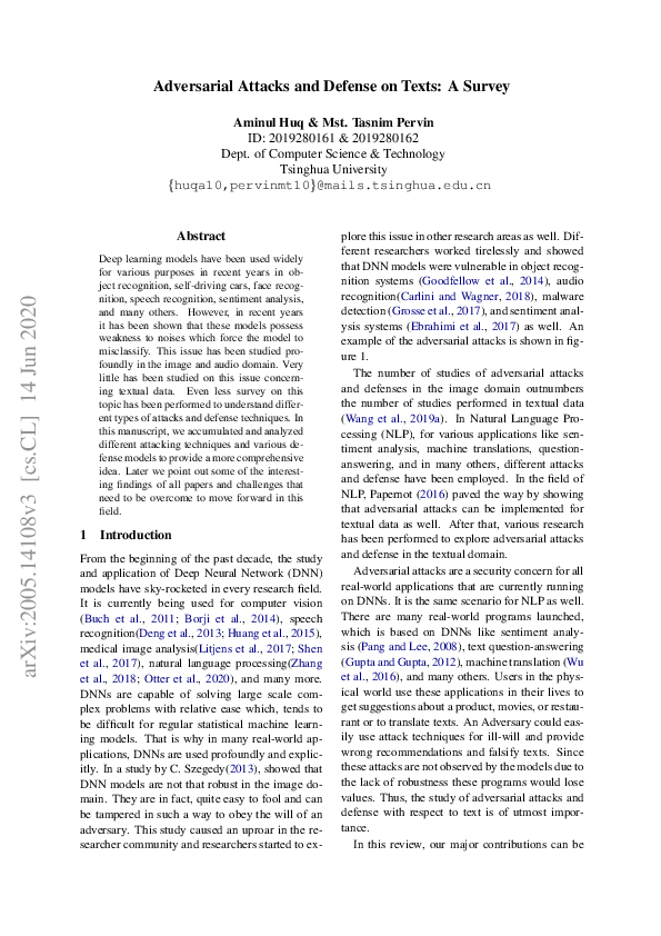 (PDF) Adversarial Attacks and Defense on Textual Data: A Review