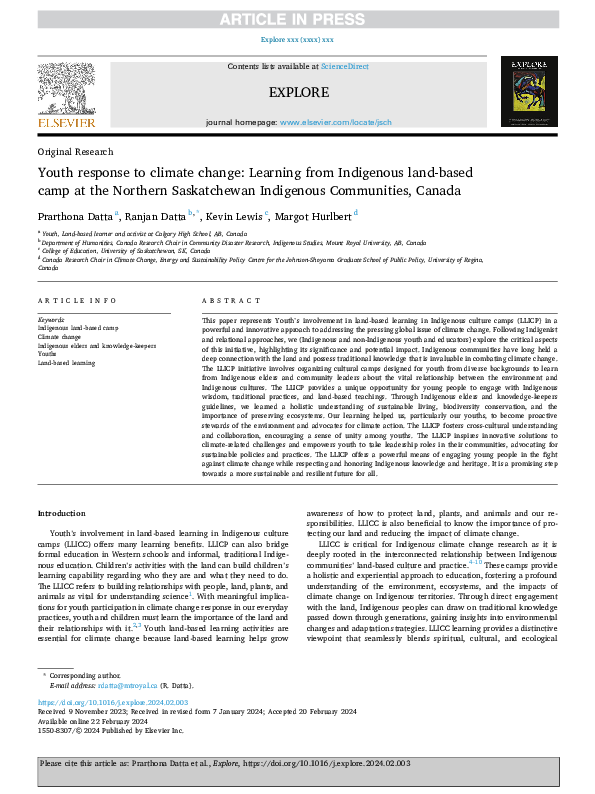 (PDF) Youth response to climate change: Learning from Indigenous land ...