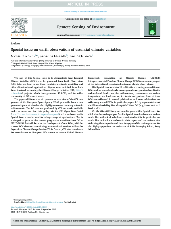 (PDF) Special issue on earth observation of essential climate variables