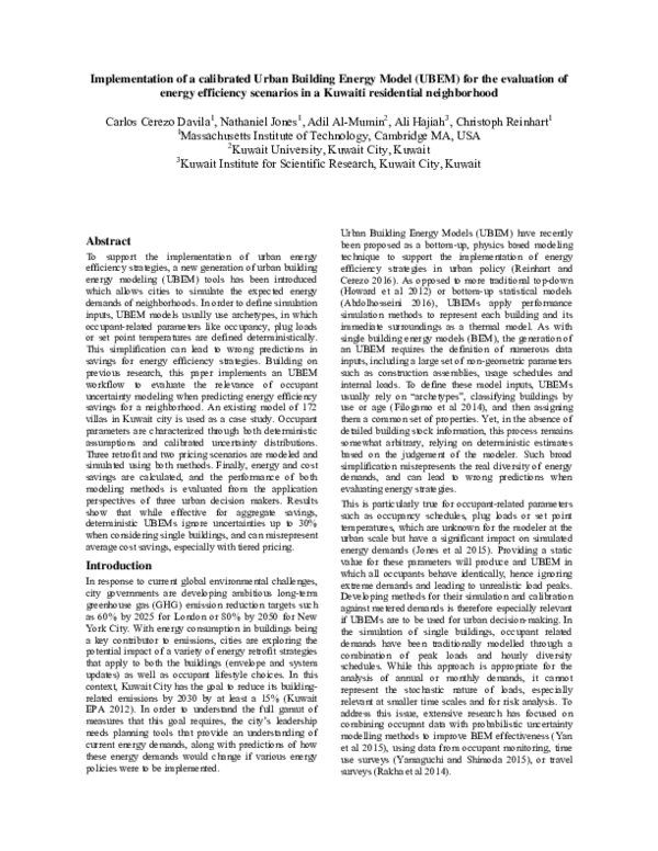 (PDF) Implementation of a Calibrated Urban Building Energy Model (UBEM ...