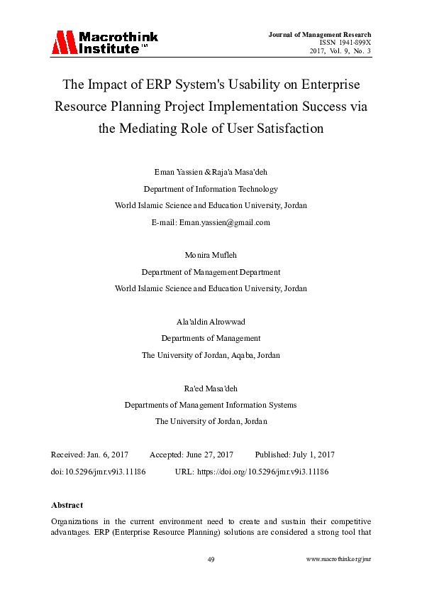 (PDF) The Impact of ERP System's Usability on Enterprise Resource ...
