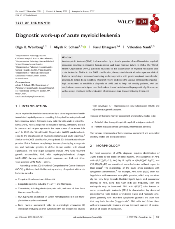 (PDF) Diagnostic work‐up of acute myeloid leukemia