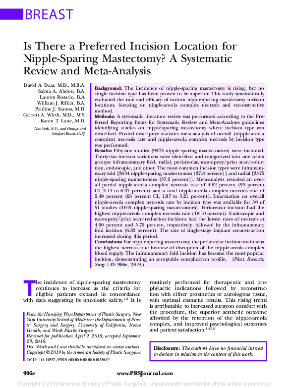 (PDF) Is There a Preferred Incision Location for Nipple-Sparing ...