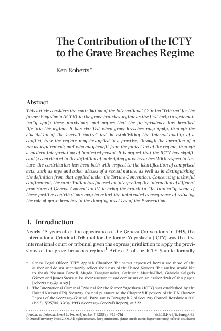 (PDF) The Contribution of the ICTY to the Grave Breaches Regime